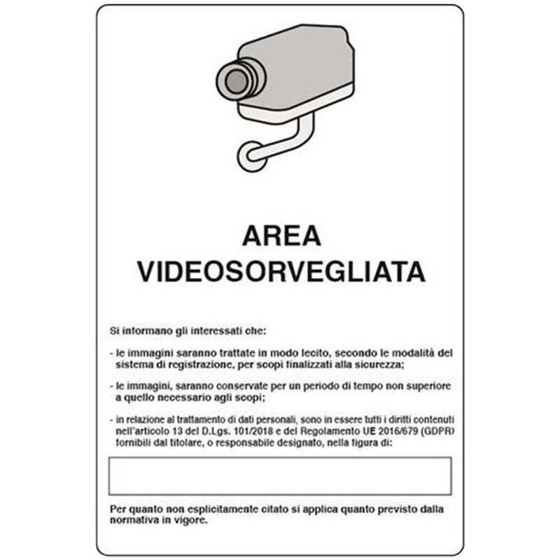 Image of Cartello in Alluminio 12x18 cm - area videosorvegliata (art. 24)