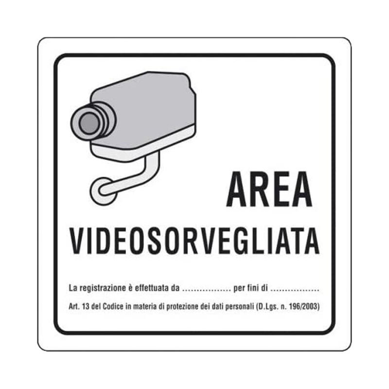 Image of Cartello in Carta Autoadesiva 12x12 cm - area videosorvegliata (art. 13)