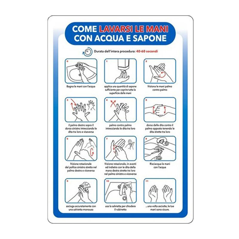 Image of Cartello in Carta Autoadesiva 20x30 cm - come lavarsi le mani