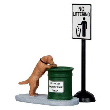 Cartello "Non gettare rifiuti" con cagnolino accessori in poliresina per villaggio di Natale