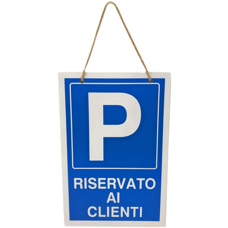 Image of Vetrineinrete - Cartello parcheggio riservato ai clienti targa in legno per posteggi riservati 20x30 cm con corda da appendere segnaletica negozi