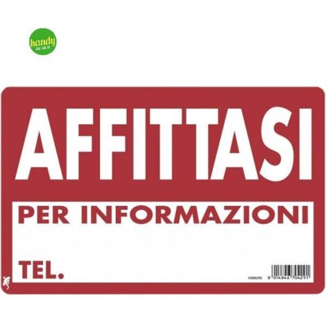 CARTELLO PLASTICA SEGNALETICA PRIVATA CM 30X20 AFFITTASI PER INFORMAZIONI TEL.