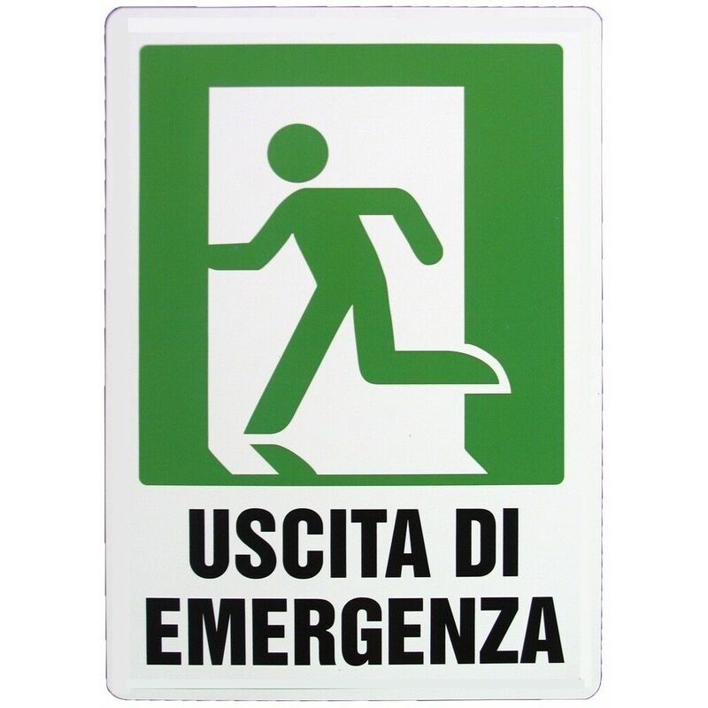 Image of SI - Cartello segnaletico targa tabella pvc plastica uscita di emergenza 20x30 sx