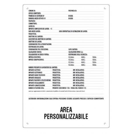 CARTELLO SEGNALETICA CANTIERE 100X70CM """DIREZIONE LAVORI"""  POLIONDA