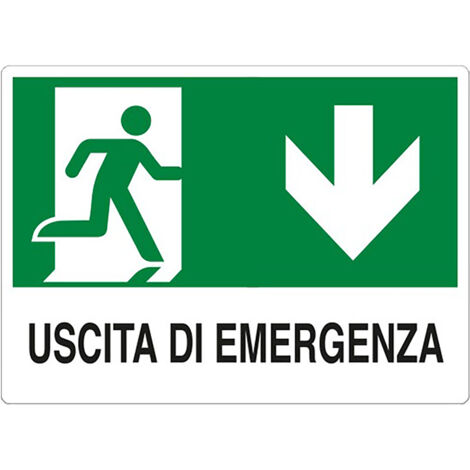 CARTELLO SEGNALETICA USCITA EMERGENZA IN BASSO  - EUROSIGNALS