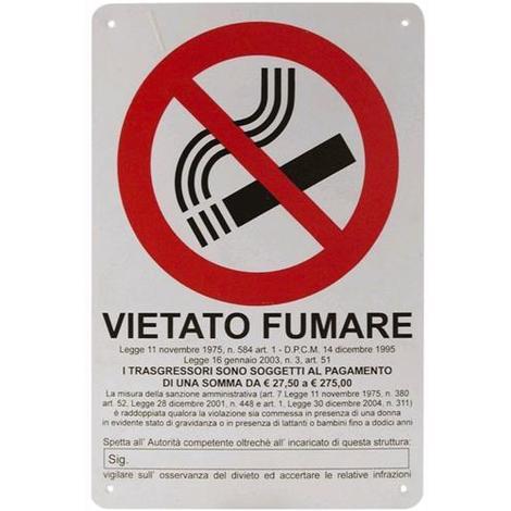 Cartello in alluminio formato mm 300x200 vietato fumare con legge