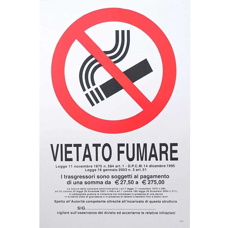 Image of Vetrineinrete - Cartello segnaletico vietato fumare con normativa targa divieto segnaletica segnale con legge da ufficio negozio ristorante in pvc 30