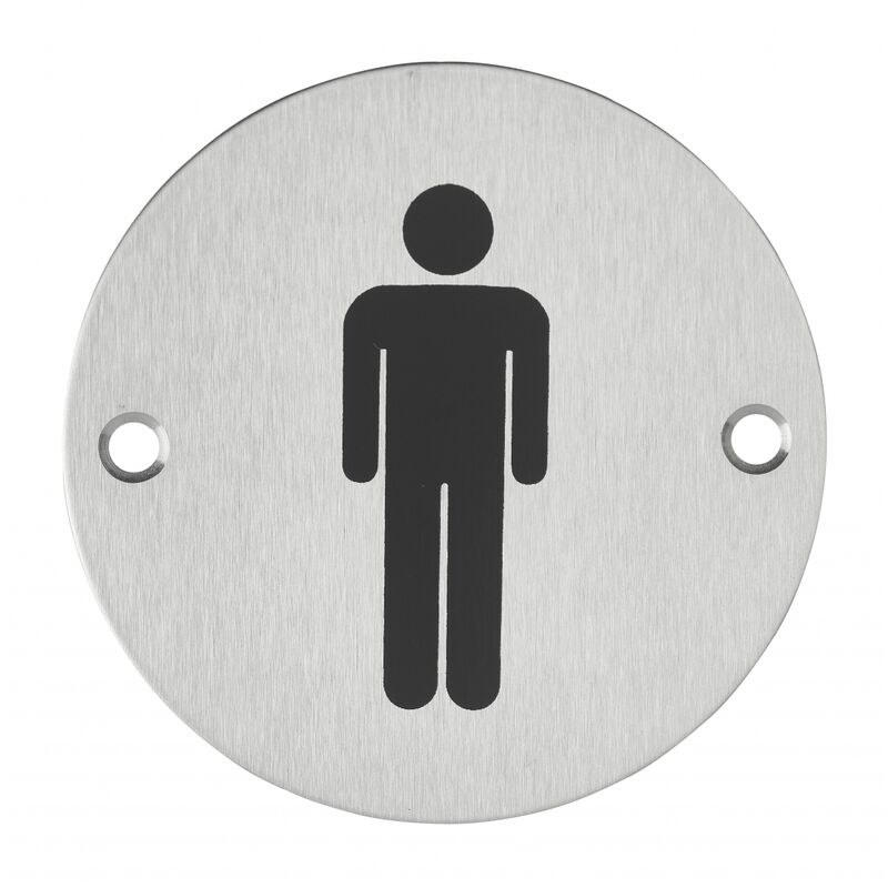 Image of Thirard - Cartello tondo per toilette da uomo, da avvitare, targa in acciaio inossidabile spazzolato, marcatura nera, Ø76mm