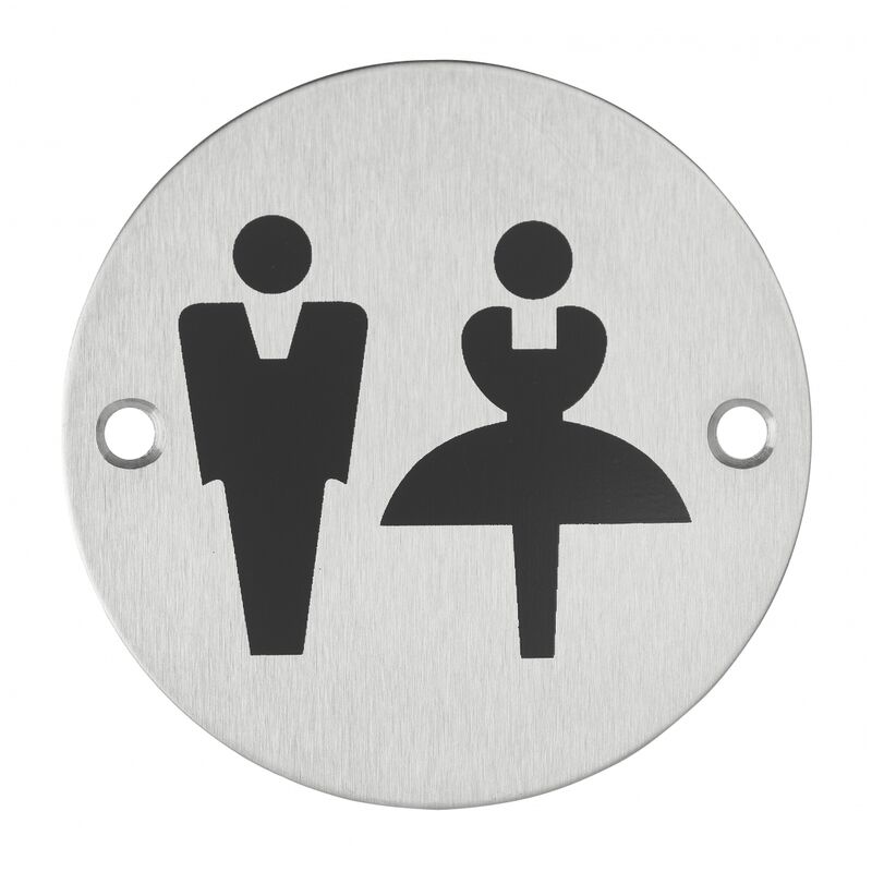 Image of Thirard - Cartello tondo per toilette unisex, da avvitare, targa in acciaio inossidabile spazzolato, marcatura nera, Ø76mm