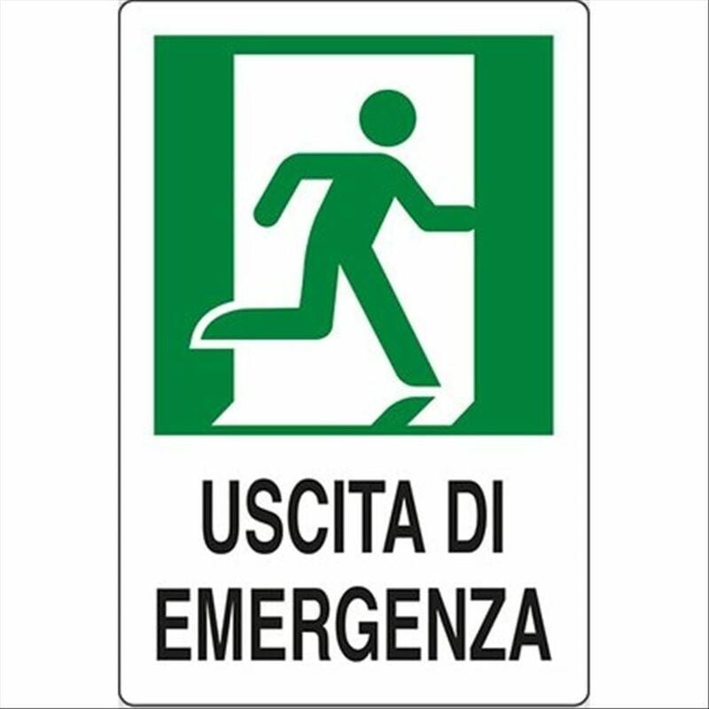 Image of SI - Cartello segnaletico uscita di emergenza destra targa 20x30 tabella pvc plastica