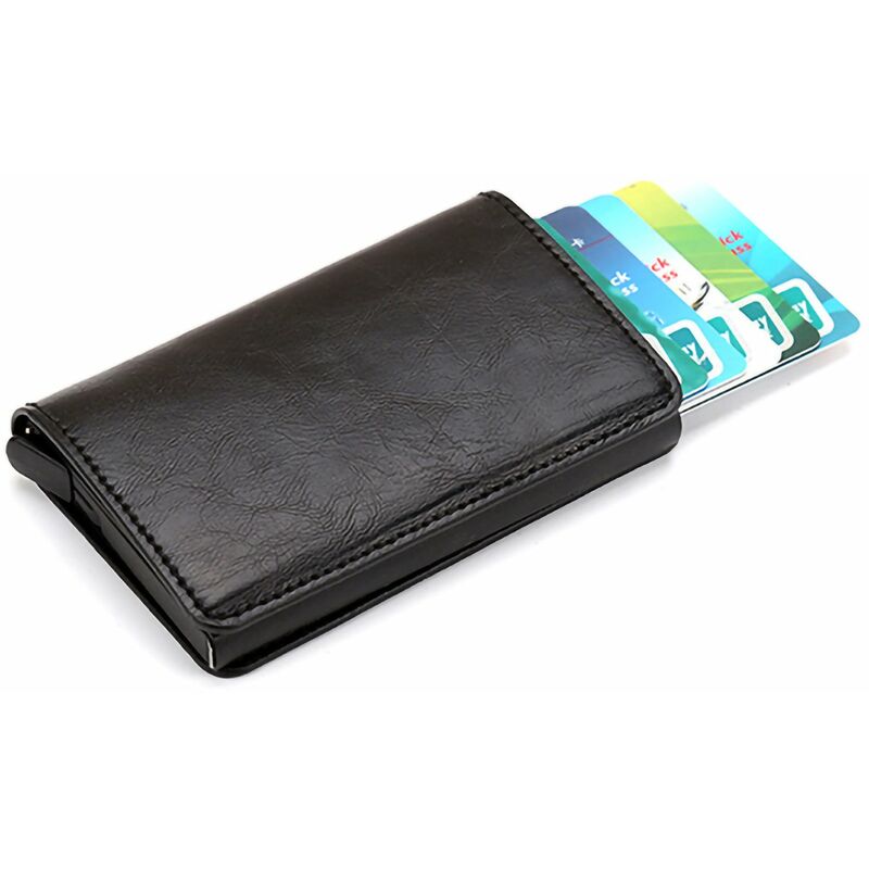 

Cartera Titular de la tarjeta PU Protector de la caja de la tarjeta Bloqueo RFID Boton a presion Pestana emergente Credito antirrobo para mujeres