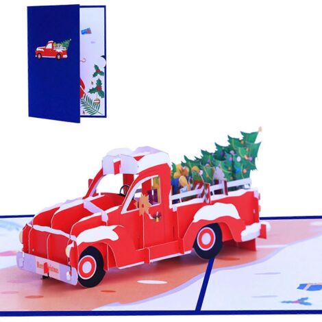 Cartes de Noël 3D pop-up, sapins de Noël, voitures, cartes de vœux en papier pour les fêtes