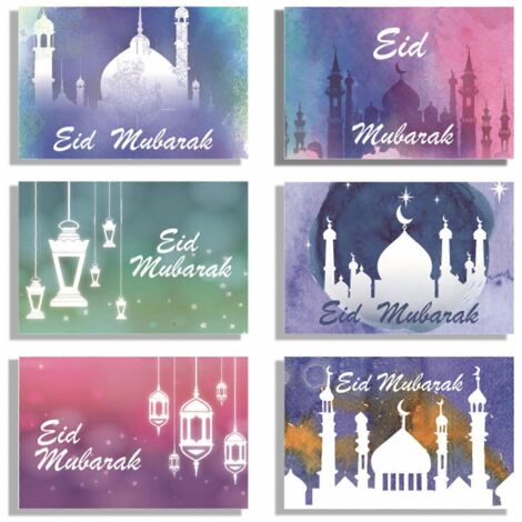 Cartes de vœux Eid Mubarak 6 pièces, château lune papier message remerciement, pour maison mariage anniversaire Ramadan fête invitation - QL997