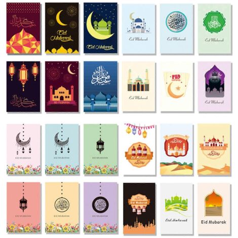 Cartes de vœux Eid Mubarak avec enveloppes et autocollants de fermeture, kit de cartes pour invitations aux fêtes musulmanes du Ramadan