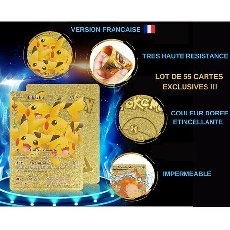 Cartes Pokémon Espagne - 55 cartes feuille d'or - Rare - Charizard GX, Pika-chu Vmax… - Cartes sans répétition - Jouets amusants pour les enfants - Cartes de Noël et cadeaux d'anniversaire