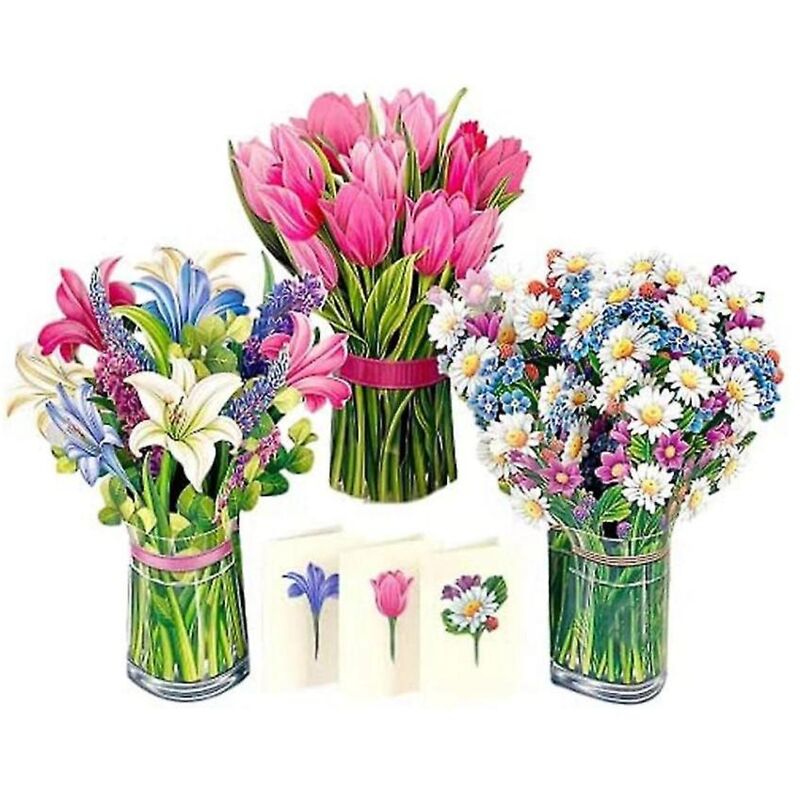 Feiyue - Cartes pop-up, bouquet de fleurs éternelles grandeur nature, cartes de vœux pop-up 3D avec carte de notes et enveloppe