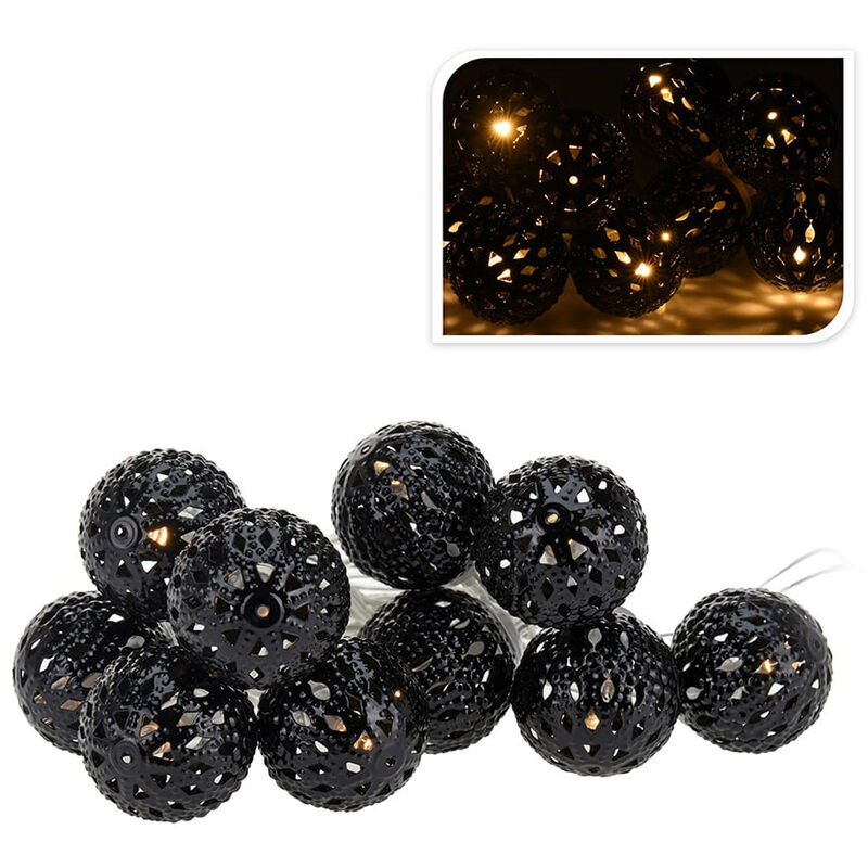 

*ult. unidades* guirnalda a pilas fija 10 leds con bolas color negro luz blanco calido 1,3m - Decorative Lighting