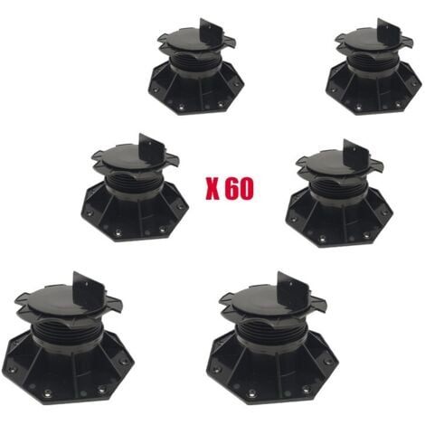 CARTON DE 60 PLOTS RÉGLABLES 60 À 140 MM POUR TERRASSE BOIS ET COMPOSITE - Coloris - Noir