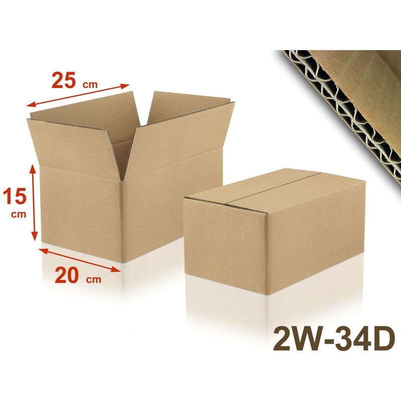 Lot de 50 Cartons double cannelure 2W-34D format 250 x 200 x 150 mm