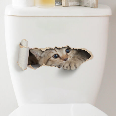 Cartoon Cat Hole Toilet Sticker