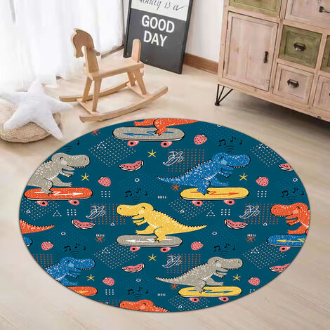 Cartoon Dinosaurier Teppich Weichen Flanell Schaum Runde Teppich Für Kinder Schlafzimmer Lounge Wohnzimmer Kawaii Anti-Slip Boden Matte waschbar,15,Diameter 120cm