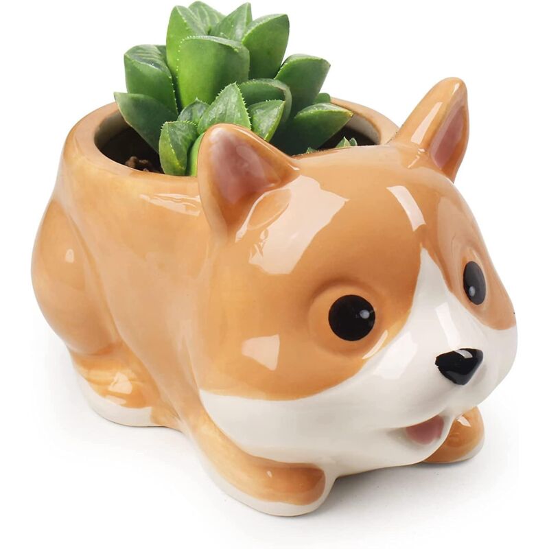 Cartoon Dog Succulent Planter, Ceramic Dog Shaped Flower Pot, Decorative Desktop Planter, Funny Plant Container