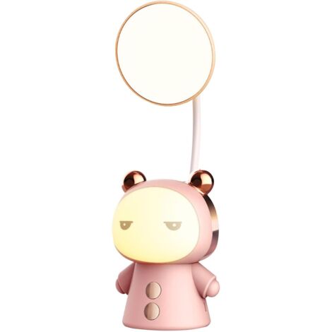Cartoon-LED-Schreibtischlampe, wiederaufladbar, USB, Augenschutz, zum Lernen, Lesen, Buch, Nachtlicht für Kinder, Arbeitszimmer, Schlafzimmer, Kunststoff (Pink)