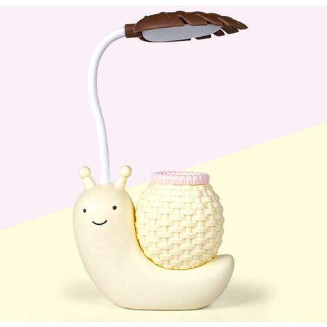 Cartoon Schnecke LED Tischlampe USB Augenpflege Tischlampen mit Stifthalter Niedlicher Stift Behälter Nachtlampe USB für Home Night (Gelb)