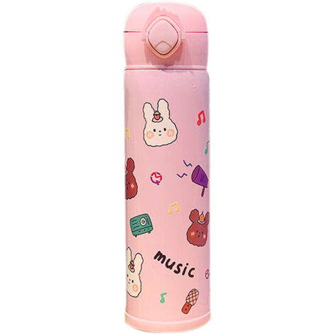 Cartoon Vacuum Cup Stainless Steel Thermal Bottle Vacuum Insulated Cup Portable Vacuum Flask for OutdoorPink 450ML 23x6.5x6.5cm