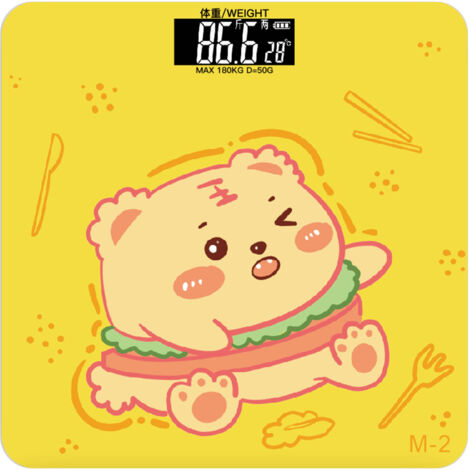 Cartoon Weight Scale Tempered Glass Square Backlit Display Digital Weight Scale for Tracking Health M2