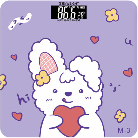 Cartoon Weight Scale Tempered Glass Square Backlit Display Digital Weight Scale for Tracking Health M3