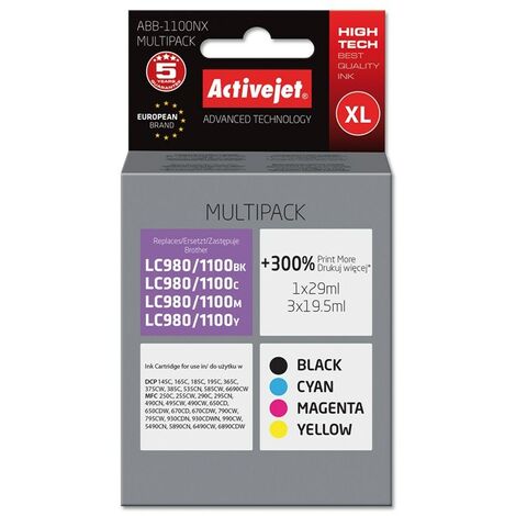 Cartouche d'encre Activejet ABB-1100NX (remplace Brother LC1100/980  Supreme  1 x 29 ml, 3 x 19,5 ml  noir, magenta, cyan, jaune)