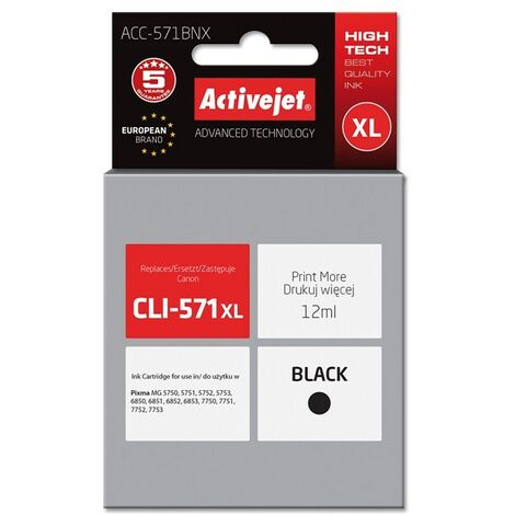 Cartouche d'encre Activejet ACC-571BNX (remplace Canon CLI-571XLBk Supreme 12 ml noir)