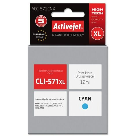 Cartouche d'encre Activejet ACC-571CNX (remplace Canon CLI-571XLC  Supreme  12 ml  cyan)