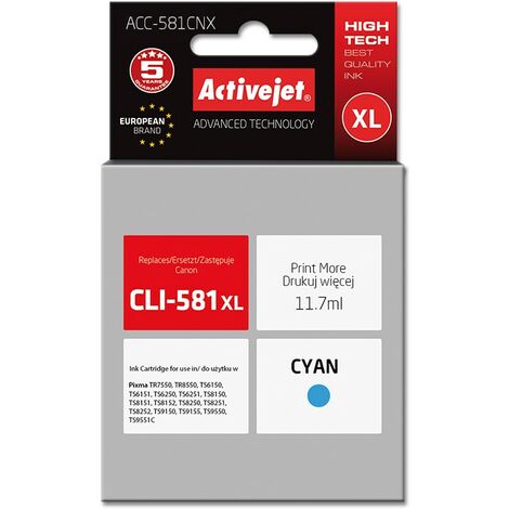 Cartouche d'encre Activejet ACC-581CNX (remplace Canon CLI-581XLC  Supreme  11,70 ml  cyan)