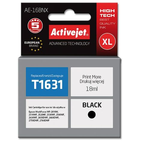 Cartouche d'encre Activejet AE-16BNX (remplace Epson 16XL T1631  Supreme  18 ml  noir)