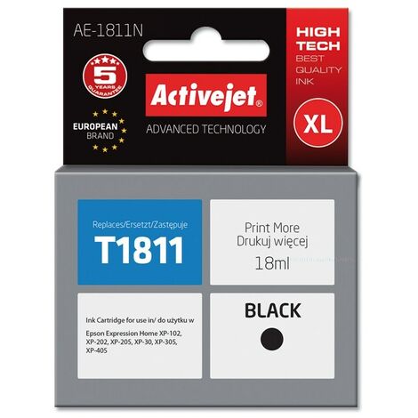 Cartouche d'encre Activejet AE-1811N (remplace Epson 18XL T1811 Supreme 18 ml noir)
