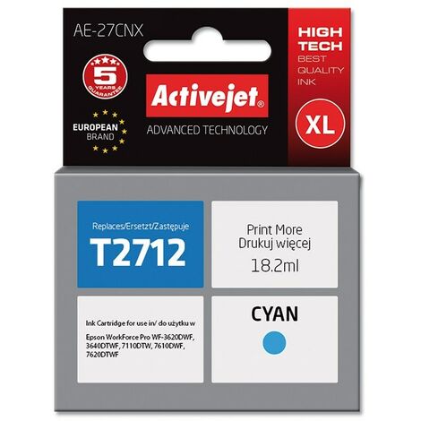 Cartouche d'encre Activejet AE-27CNX (remplace Epson 27XL T2712  Supreme  18 ml  cyan)