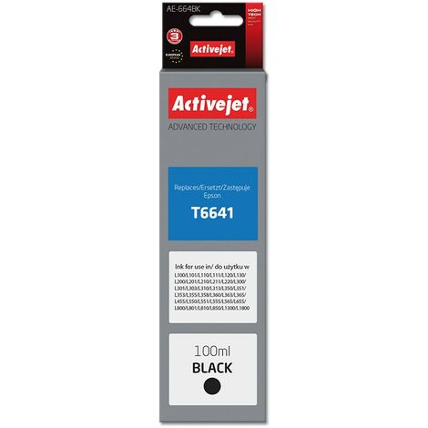 Cartouche d'encre Activejet AE-664Bk (remplace Epson T6641  Supreme  100 ml  noir)