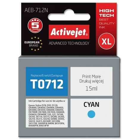 Cartouche d'encre Activejet AEB-712N (remplace Epson T0712, T0892, T1002 Supreme 15 ml cyan)