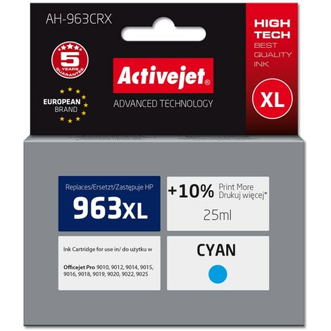 Cartouche d'encre Activejet AH-963CRX pour imprimantes HP. Compatible avec HP 963XL 3JA27AE  qualité supérieure  1 760 pages  bleue