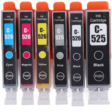 Cartouche d'encre grande capacité - Pack combo 6 couleurs pour imprimantes Canon PIXMA IP4850, IP4950, IX6550