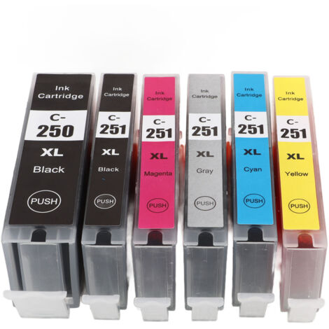 Cartouche d'encre multicolore 250‑251 pour imprimante PIXMA - 6 couleurs (BK BK C M Y GY) - Accessoires imprimante