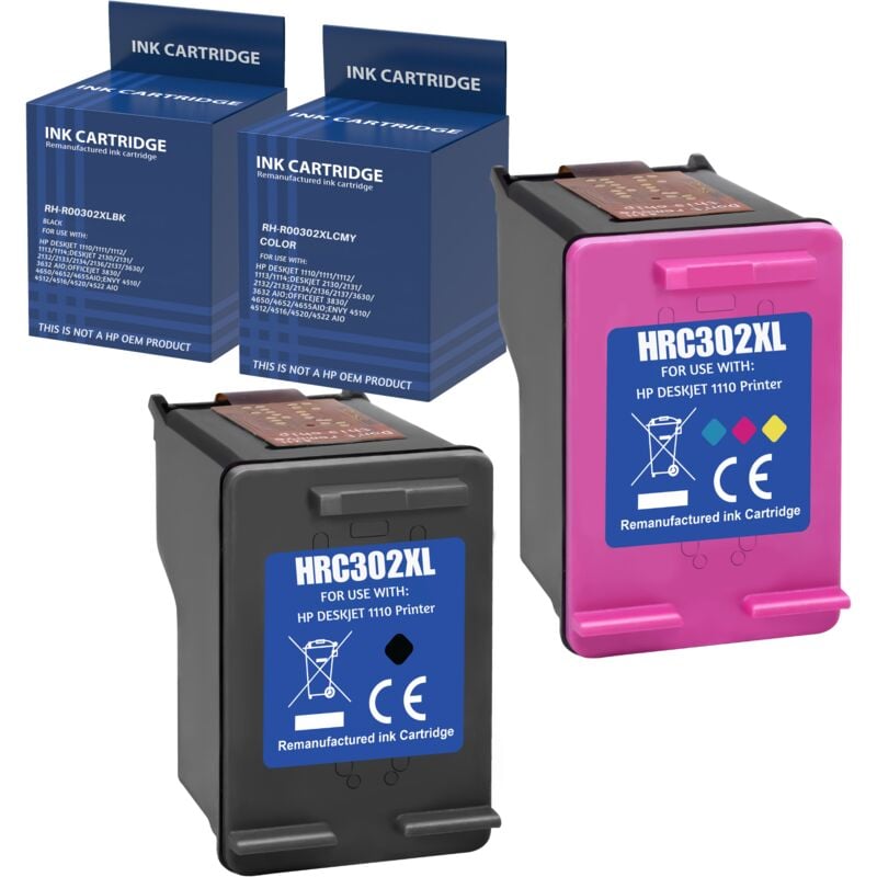 Phonillico - Cartouche d'encre remplacement pour hp 302XL Noir Couleur compatible hp DeskJet 1110 1111 2100 2130 2131 2132 3630 3635 Envy 4510 4512