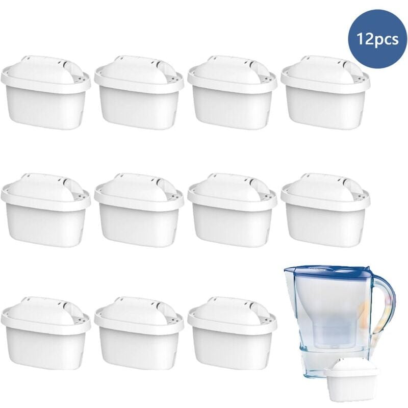 Cartouche filtrante Eau, 12 pièces Remplacement pour Brita Maxtra Plus, Recharge Marella Carafe Filtrante,la troisième génération de déchloration et