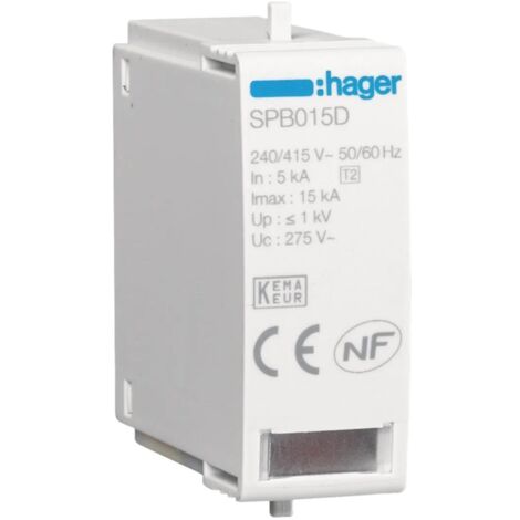 Cartouche L-N Uc 275V In 5kA Imax 15kA Up 1kV - HAGER SPB015D