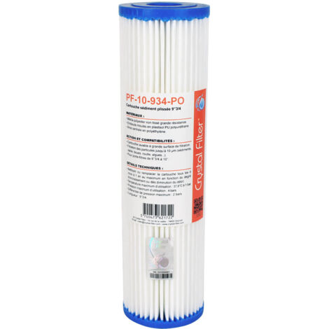 Cartouche PF-10-934-PO sédiment plissée 9''3/4 - filtre 10 µm - Crystal Filter®