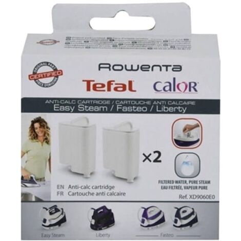 Cartouches anti-calcaire par 2 – Prolonge la durée de vie des centrales vapeur – Compatible avec modèles Rowenta et Calor – Filtration optimale - xd9060e0