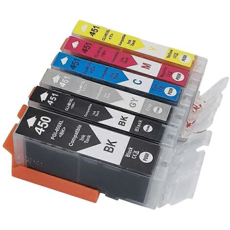 Cartouches d'encre 6 couleurs PGI450 pour imprimantes PIXMA MG5440, MG5540, MG5640 et MG6440