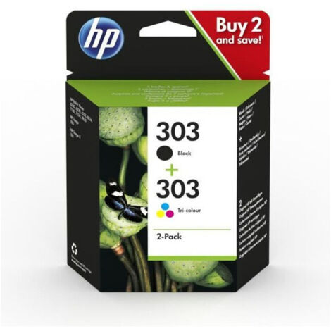 Cartouches d'encre noire et couleur HP 303 – Pack de 2 – 3YM92AE – Pour imprimantes Envy Photo 6200/7100/7800 et Tango X – Hewlett Packard